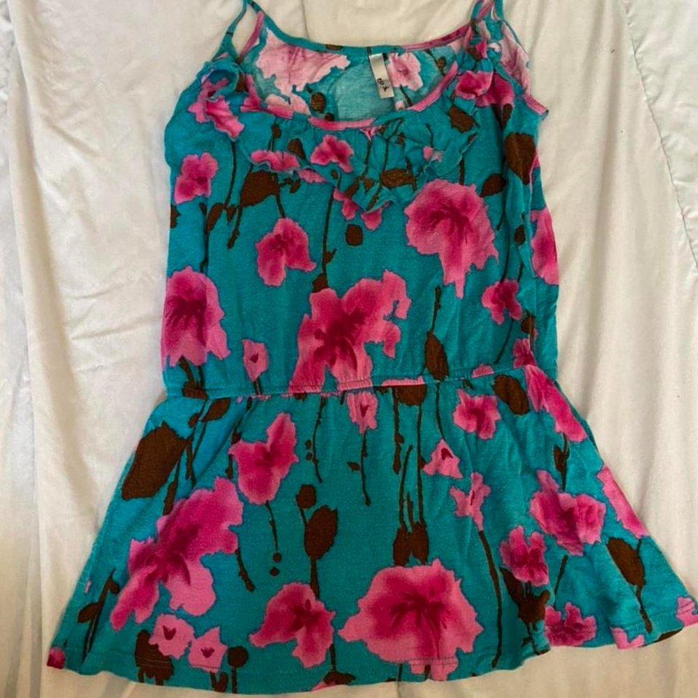Bright flower-print flounce tank top